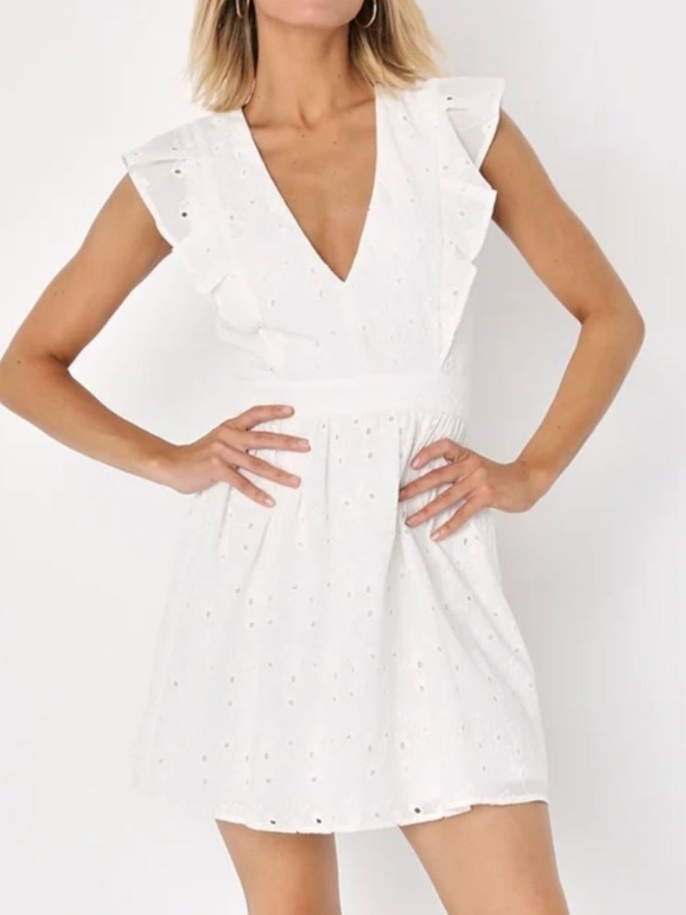 Lulus L Flirtatious in Florence white ruffled eyelet embroidered mini dress